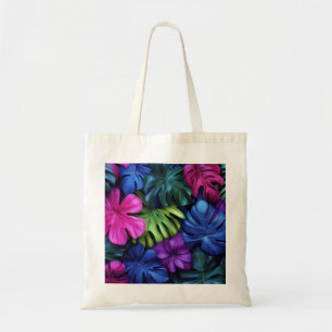 Vibrant Neon Tropical Monstera Leaves Background Tote Bag