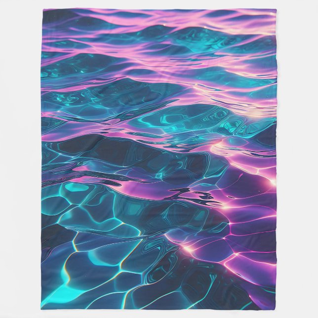  "Vibrant Neon Water Ripples" Fleece Blanket (Front)