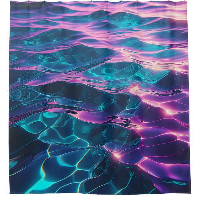  "Vibrant Neon Water Ripples" Shower Curtain (Front)