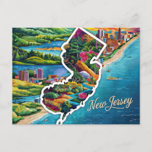 Vibrant New Jersey Map Art Postcard