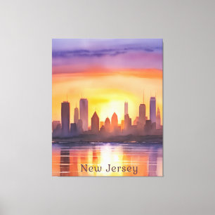 Vibrant New Jersey Watercolor Sunset Art  Canvas Print