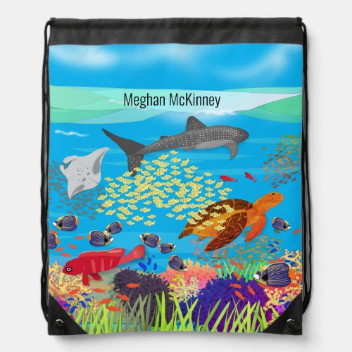 Vibrant Ningaloo Coral Reef Inspired Drawstring Bag