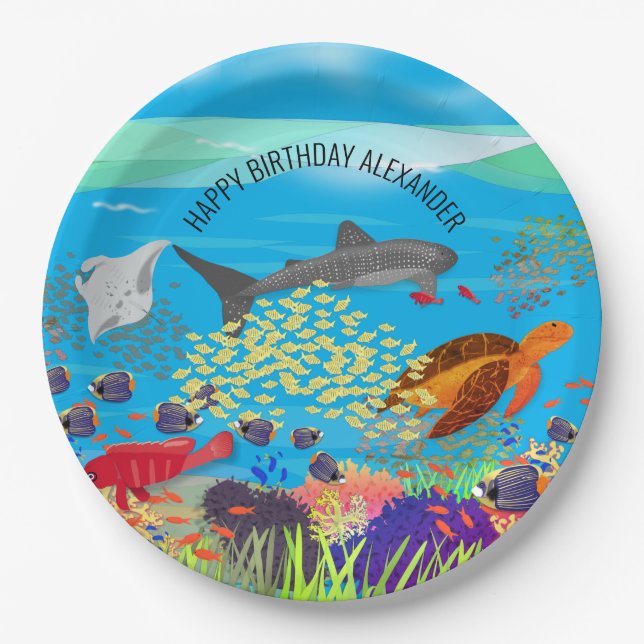 Vibrant Ningaloo Coral Reef Inspired  Paper Plates (Front)