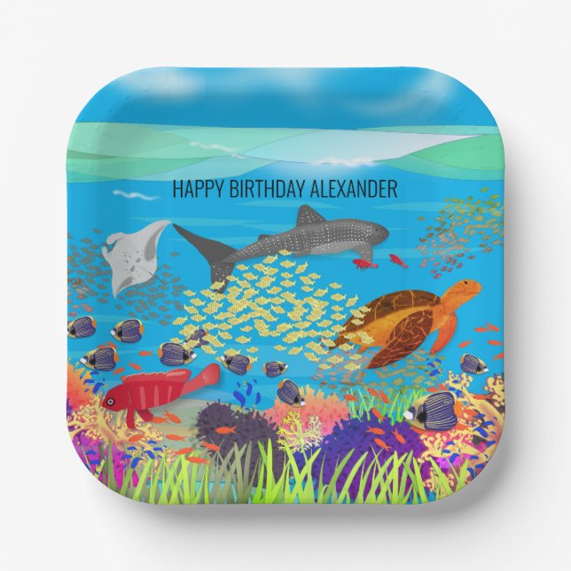 Vibrant Ningaloo Coral Reef Inspired Paper Plates (Front)