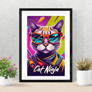 Vibrant Ninja Cat Poster