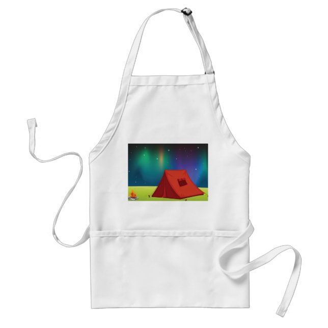 Vibrant Northern Lights Camping Tent Night Adult Apron (Front)