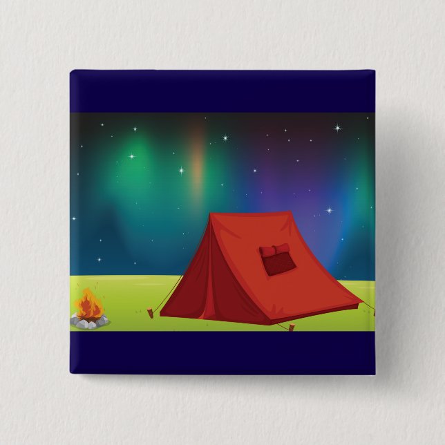 Vibrant Northern Lights Camping Tent Night Button (Front)