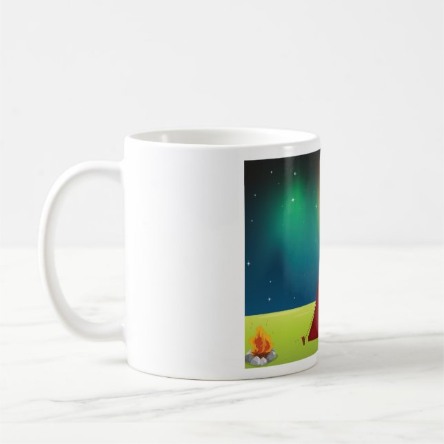 Vibrant Northern Lights Camping Tent Night Coffee Mug (Left)