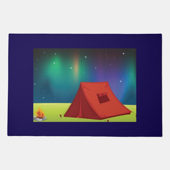 Vibrant Northern Lights Camping Tent Night Doormat (Front)
