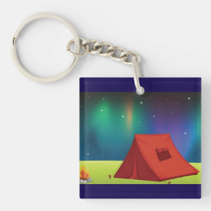 Vibrant Northern Lights Camping Tent Night Keychain