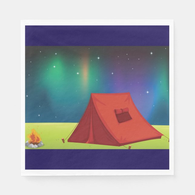 Vibrant Northern Lights Camping Tent Night Napkins (Front)