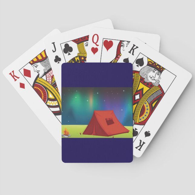 Vibrant Northern Lights Camping Tent Night Poker Cards (Back)