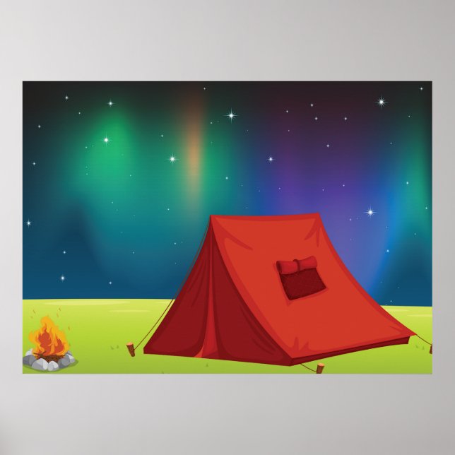 Vibrant Northern Lights Camping Tent Night Poster (Front)