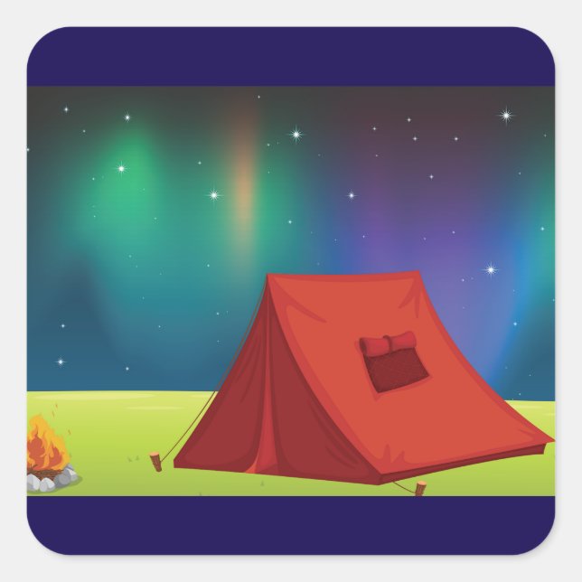 Vibrant Northern Lights Camping Tent Night Square Sticker (Front)