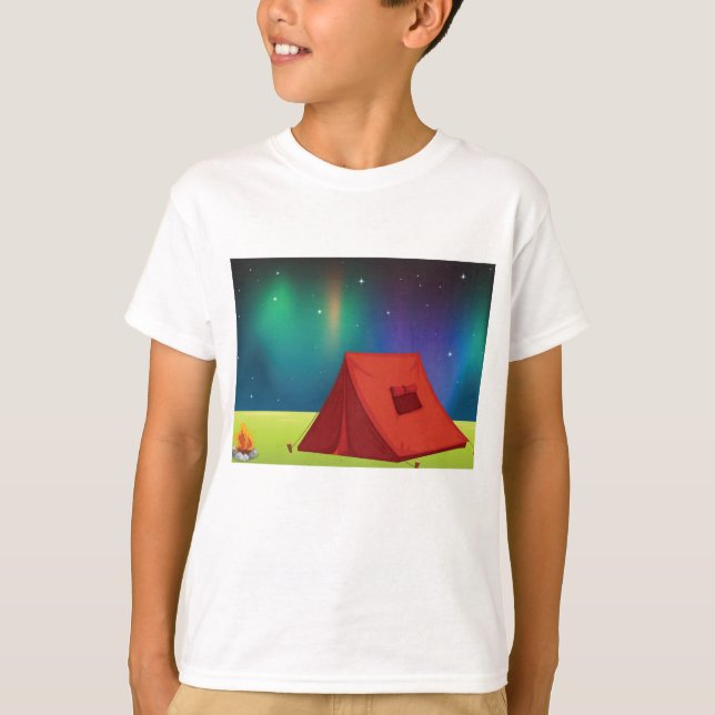 Vibrant Northern Lights Camping Tent Night T-Shirt (Front)