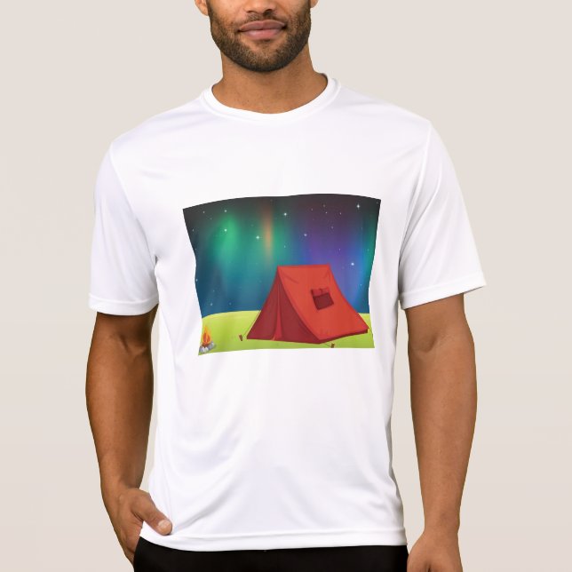 Vibrant Northern Lights Camping Tent Night T-Shirt (Front)