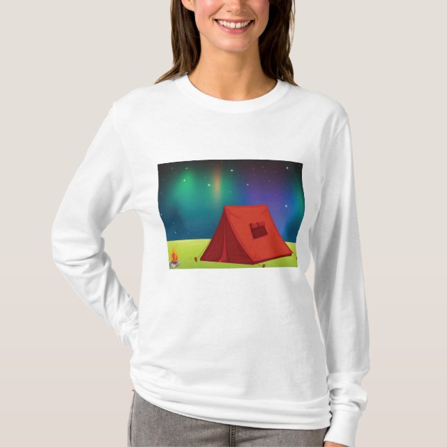 Vibrant Northern Lights Camping Tent Night T-Shirt (Front)