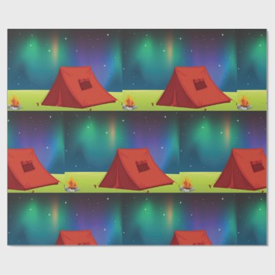 Vibrant Northern Lights Camping Tent Night Wrapping Paper