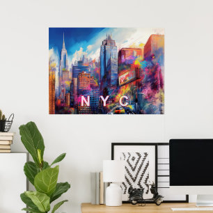Vibrant NYC Colorful Skyline Art Poster
