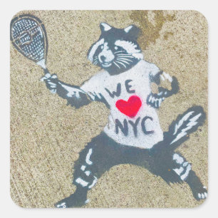 Vibrant NYC Sidewalk Graffiti Animal Tennis Square Sticker