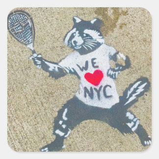 Vibrant NYC Sidewalk Graffiti Animal Tennis Square Sticker