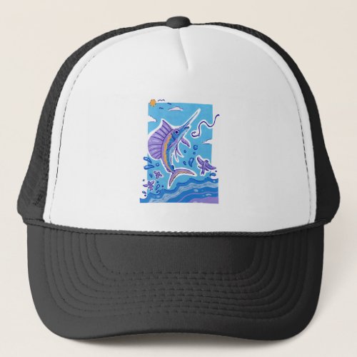 Vibrant Ocean Sailfish Sword Fish in Acrylic Trucker Hat