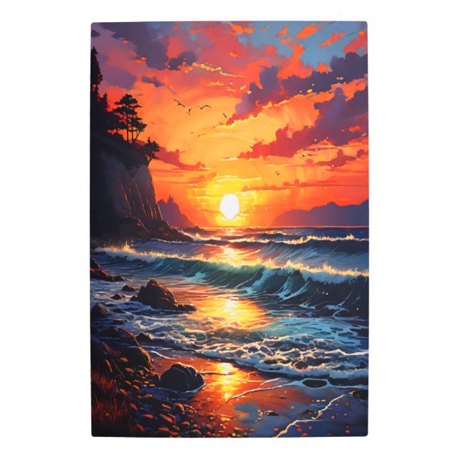 Vibrant Ocean Sunset - Coastal Metal Art Print (Front)