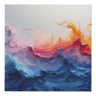 Vibrant Ocean Wave Resin Surge Glow Faux Canvas Print