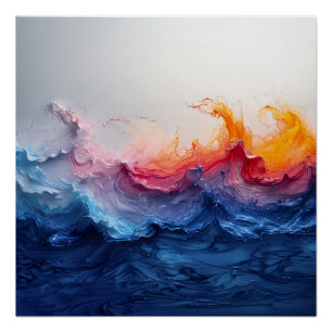 Vibrant Ocean Wave Resin Surge Glow Poster