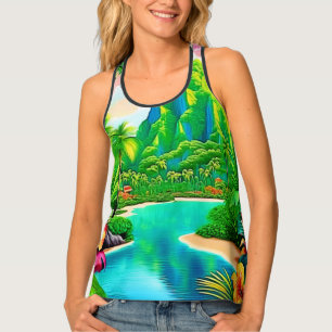 Vibrant Ocean Waves & Palm Trees Art Tank Top