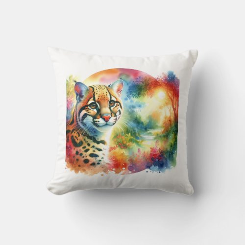 Vibrant Ocelot AREF673 _ Watercolor Throw Pillow