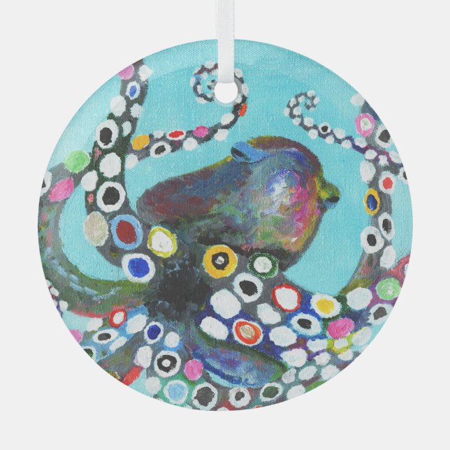 Vibrant Octopus: Acrylic Illustration Glass Ornament (Front)