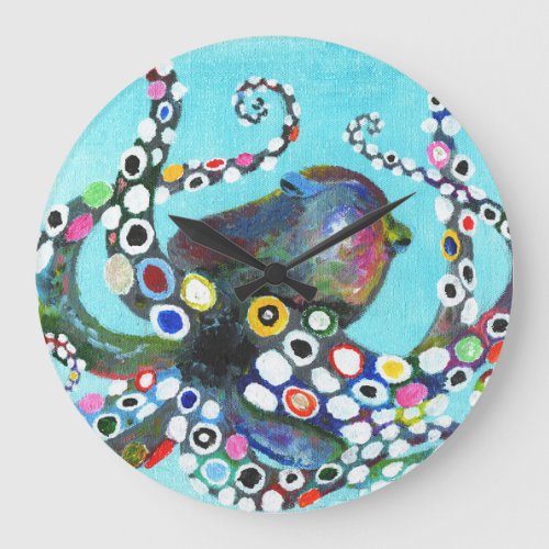 Vibrant Octopus Acrylic Illustration Large Clock