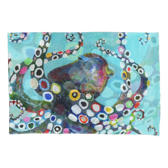 Vibrant Octopus: Acrylic Illustration Pillow Case (Front)