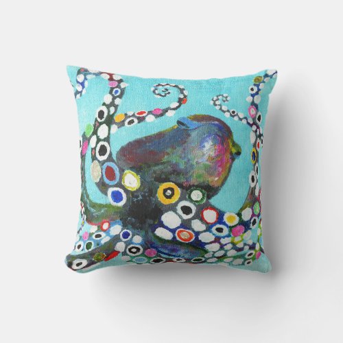 Vibrant Octopus Acrylic Illustration Throw Pillow