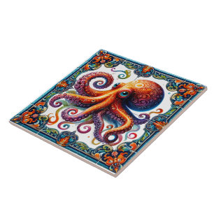 Vibrant Octopus Tile Art Depicting Ocean Life