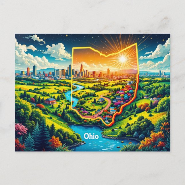 Vibrant Ohio Landscape Art | Colorful State Illust Holiday Postcard (Front)