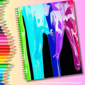 Vibrant oil paint neon green pink blue photo notebook