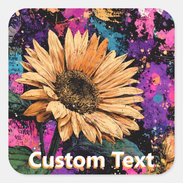 Vibrant Oil Paint Sunflower Art  Square Sticker (Front)