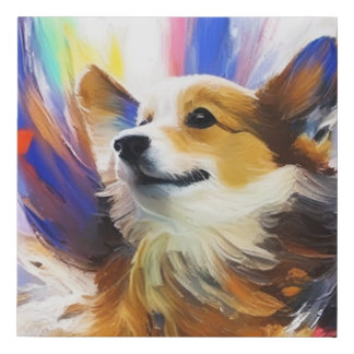 Vibrant Oil Painting of Sable Pembroke Corgi Faux Canvas Print