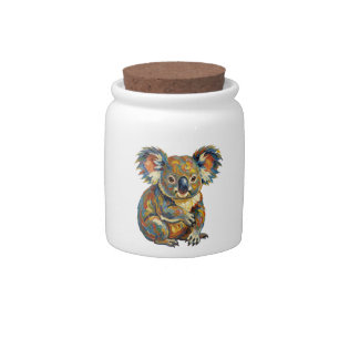 Vibrant Oil Painting Style Colorful Impasto Koala Candy Jar