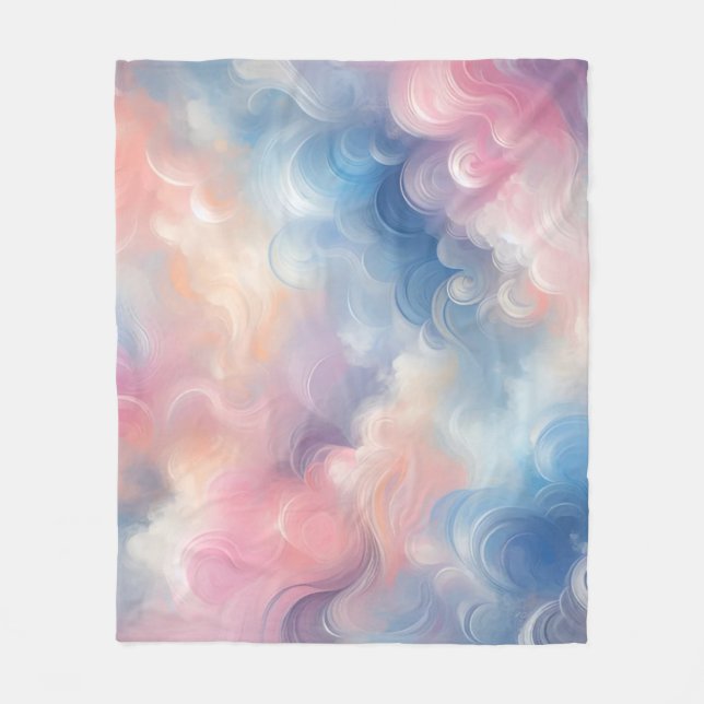 Vibrant Oil Pastel Pink Blue Abstract Art Fleece Blanket (Front)