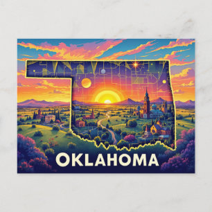 Vibrant Oklahoma Landscape Art Colorful State Il Holiday Postcard
