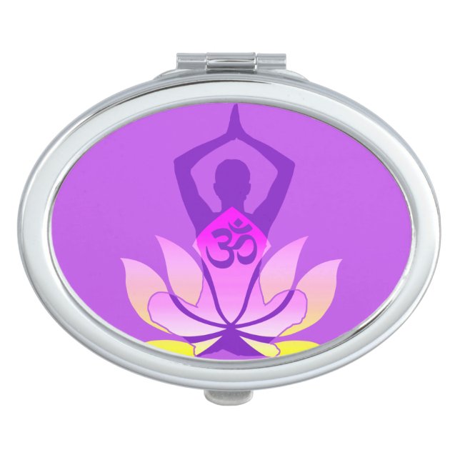 Vibrant OM Namaste Spiritual Lotus Flower Yoga Compact Mirror (Front)