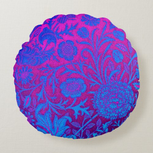Vibrant ombre art nouveauWilliam Morrispurple Round Pillow
