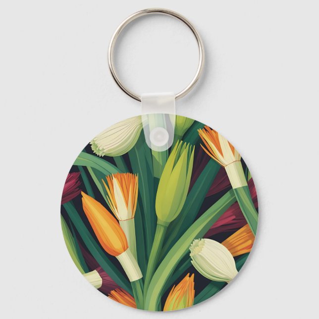 Vibrant Onion Flower Pattern Keychain (Front)