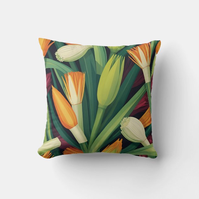 Vibrant Onion Flower Pattern Throw Pillow (Front)