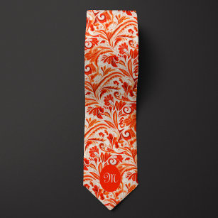 Vibrant Orange Abstract Botanical Neck Tie