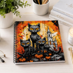 Vibrant Orange and Black Halloween Cats Notebook