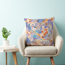 Vibrant Orange and Blue Abstract Floral Pillow